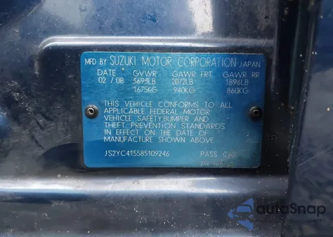 2008 Suzuki Sx4 Sport Convenience/Sport Road Trip Edition Touring 2 из США, поврежденный, VIN JS2YC415585109246